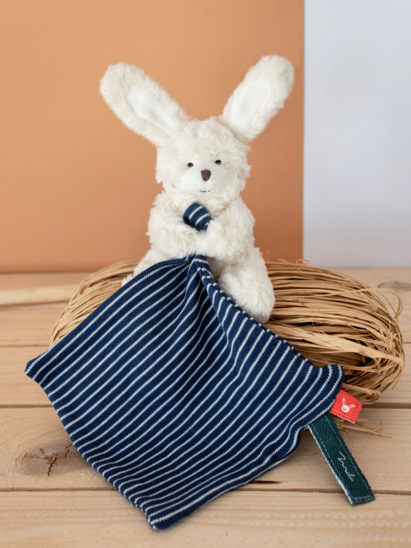  - coton bio made in france - mouchoir lapin 22 cm 